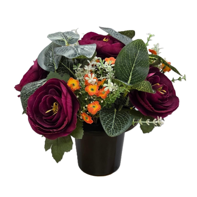 25cm Burgundy Ranunculus Daisy Foliage Grave Pot