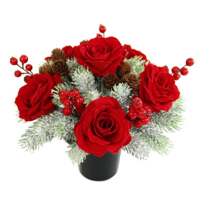 25cm Velvet Rose Pine Berry Cone Grave Pot
