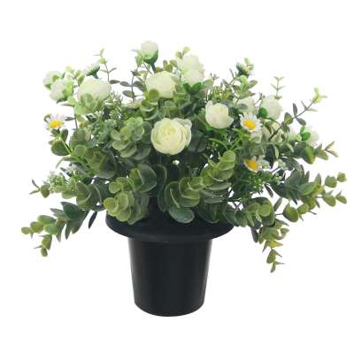 Cream daisy ranunculus and berry grave flower pot