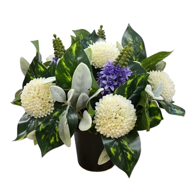 25Cm Cream Chrysanthemum Liatris Foliage Grave Pot