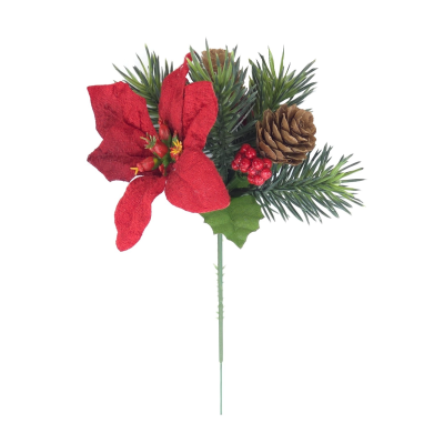 20cm Poinsettia Berry Cone Decoration Pick