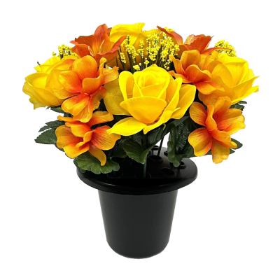 25cm Orange Rose Orchid Blossom X 16 Grave Pot