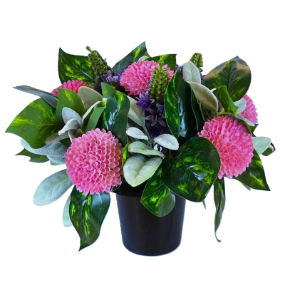 25Cm Pink Chrysanthemum Liatris Foliage Grave Pot