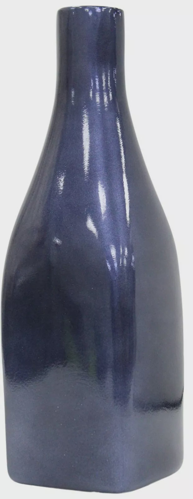 Navy Blue Ceramic Vase - Square Decorative Pearlescent Bottle Neck Decoration 36cm