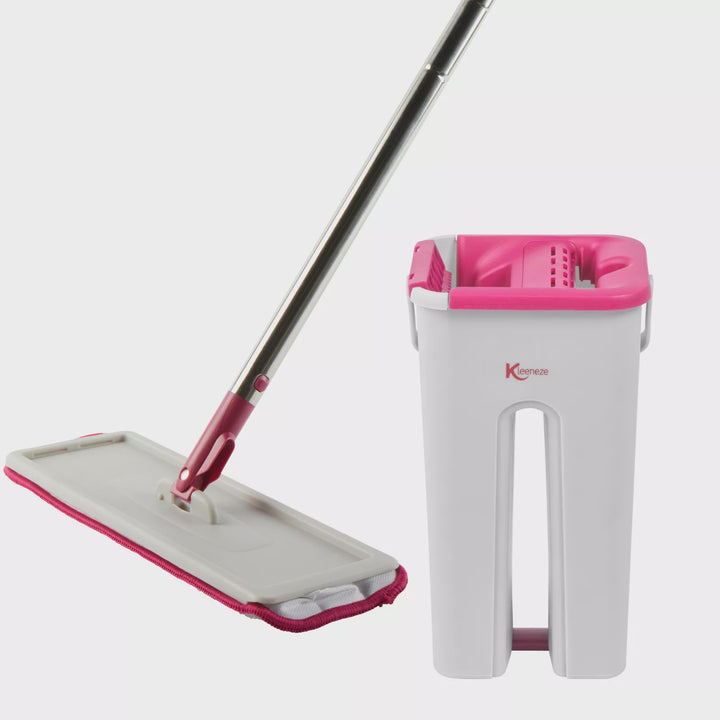 Kleeneze Flat Mop & Bucket Set Microfibre Absorbent Slimline Head Compact Design