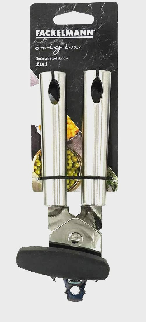 Fackelmann 2 in 1 Can Opener Tin Cutter Cap lifter Stainless Steel