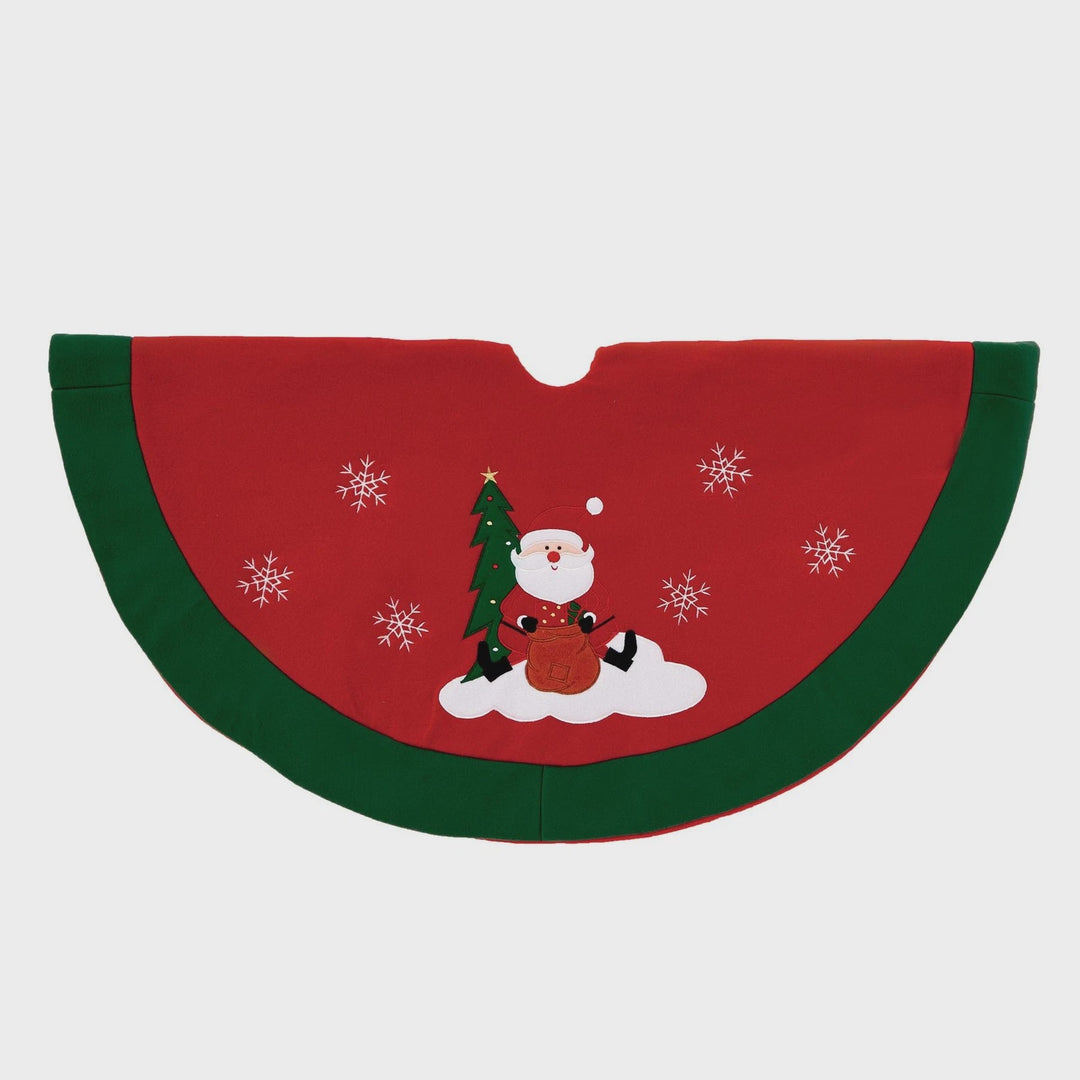 Premier Traditional Xmas Tree Skirt 90cm Red and Green Santa Design