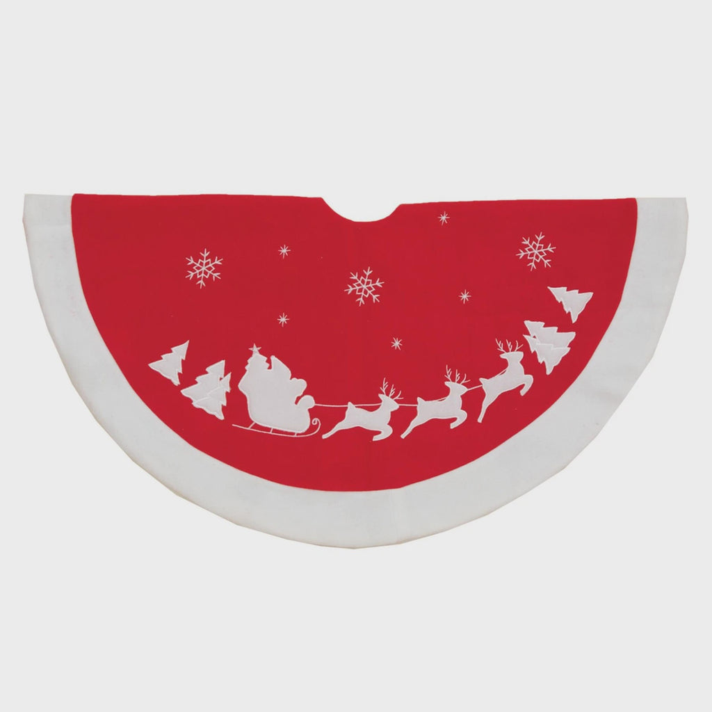 Premier Traditional Xmas Tree Skirt 90cm Red and White Santa with Sleigh Design