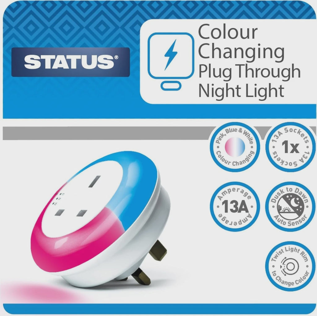 Status Dusk to Dawn Sensor Colour Changing LED Auto Night Light Plug Through