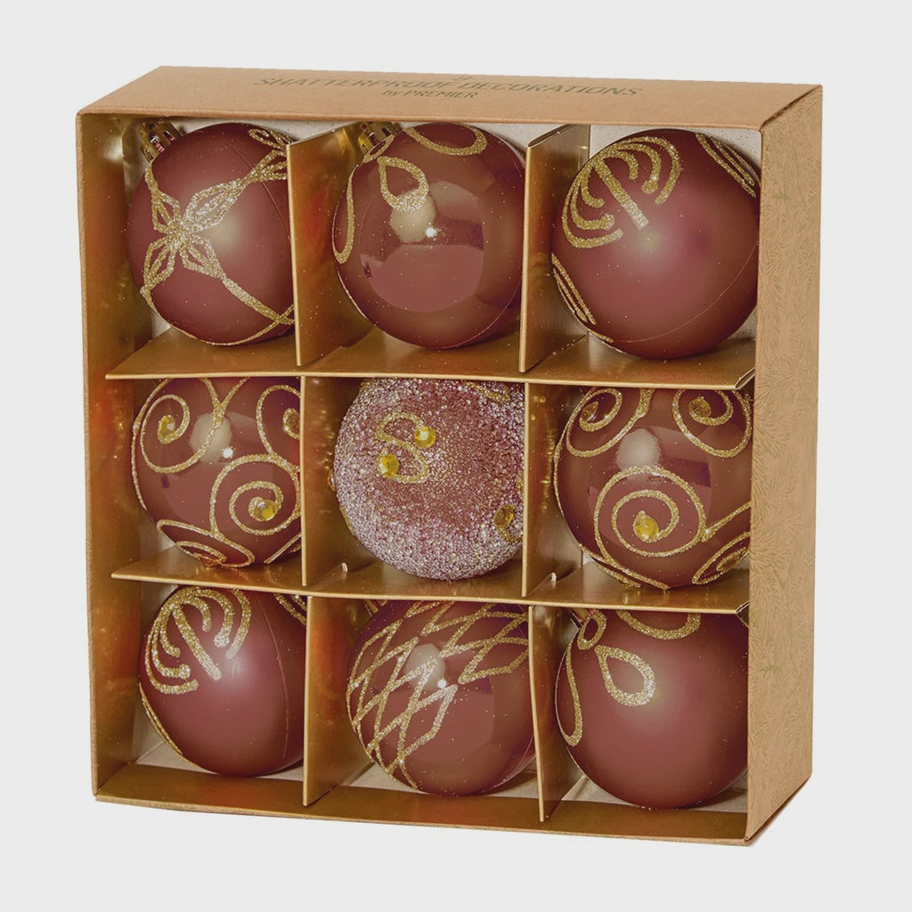 Premier 9 X 60mm Christmas Sepia Decorated Bauble Balls