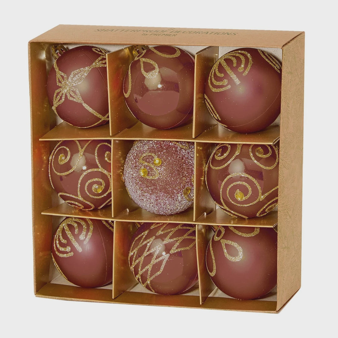 Premier 9 X 60mm Christmas Sepia Decorated Bauble Balls