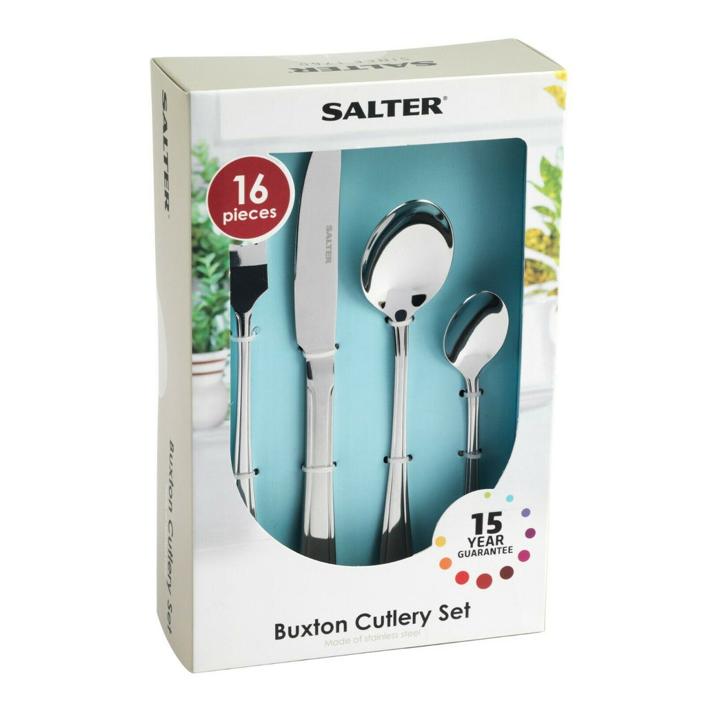 Salter Buxton 16pc Cutlery Set – 18/0 Stainless Steel Mirror Polish 15yr Guarantee