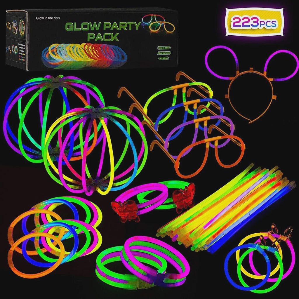 223pcs Glow Sticks Party Pack with Connectors, Headband, Glasses