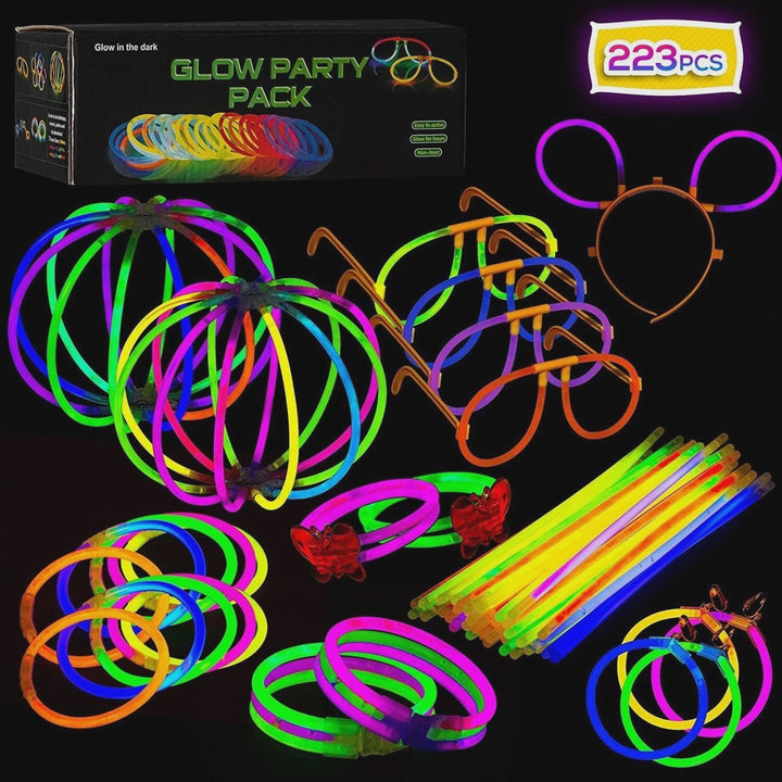 223pcs Glow Sticks Party Pack with Connectors, Headband, Glasses