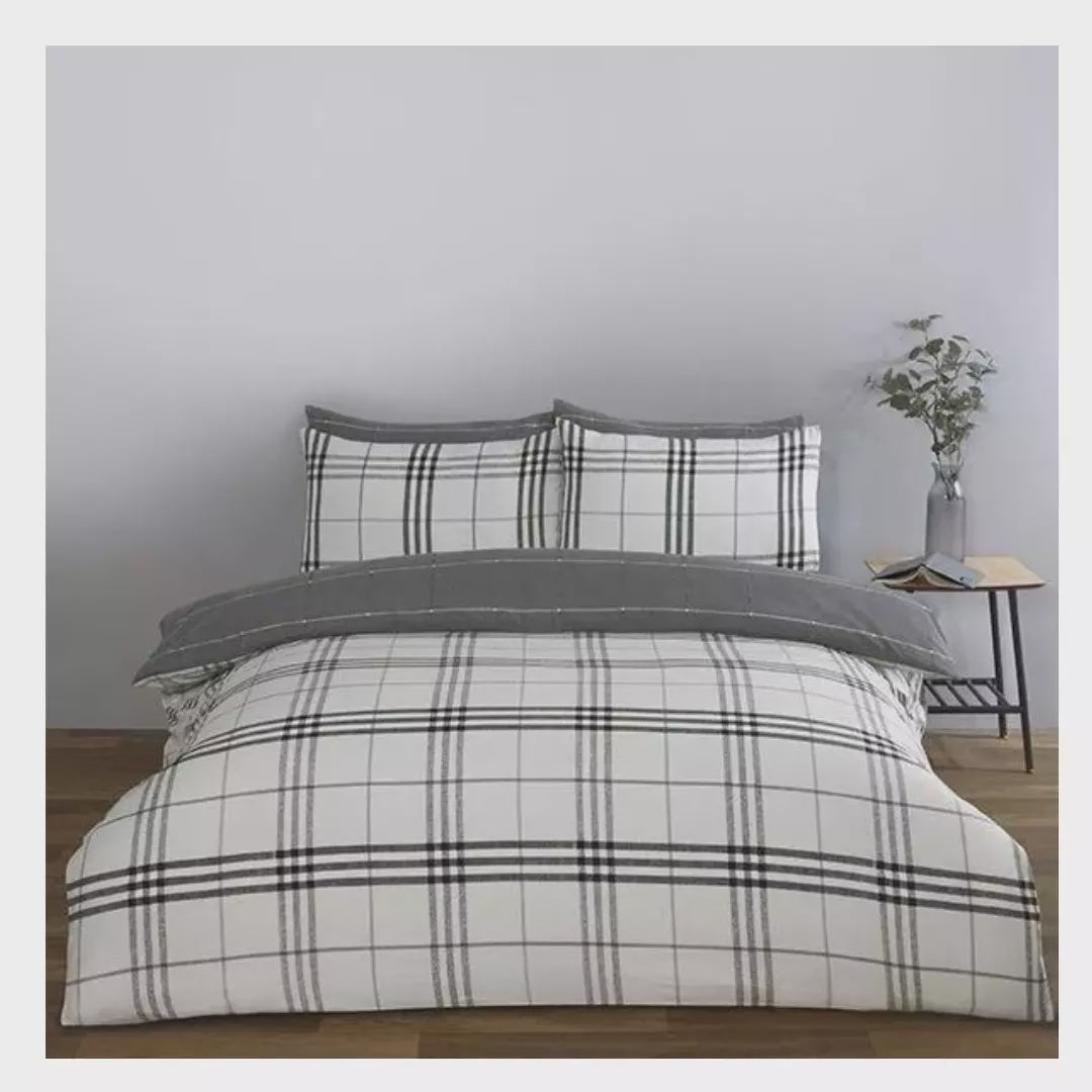 Harris Check Duvet Cover Set Single Grey Reversible