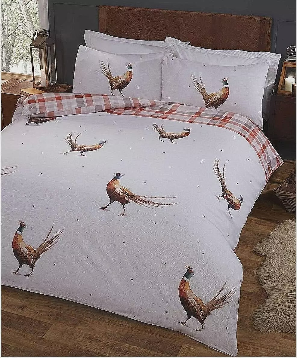 Pheasant check single duvet cover set