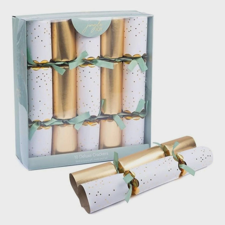 Jingle Joy Luxury 10 x 14in Large Family Crackers Plain Gold and White with Gold Stars