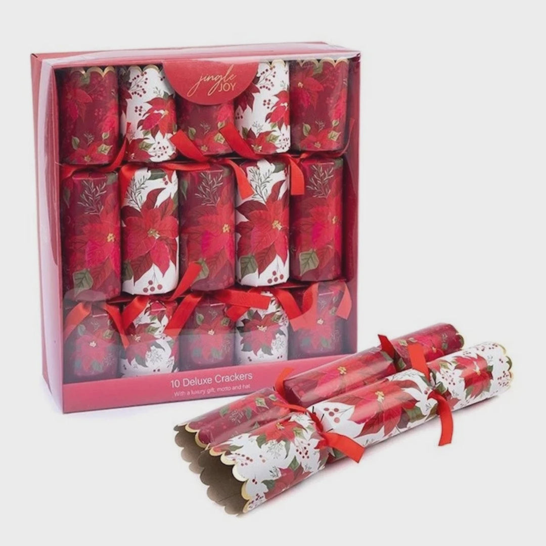 Jingle Joy Luxury 10 x 14in Large Family Crackers Red/White with Poinsettia