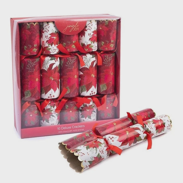 Jingle Joy Luxury 10 x 14in Large Family Crackers Red/White with Poinsettia