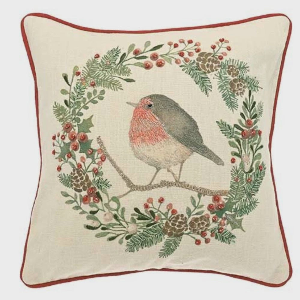 Walton & Co 43cm Robin & Wreath Cushion Cover