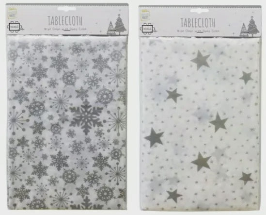Plastic Xmas Table Cover 130x180cm Silver