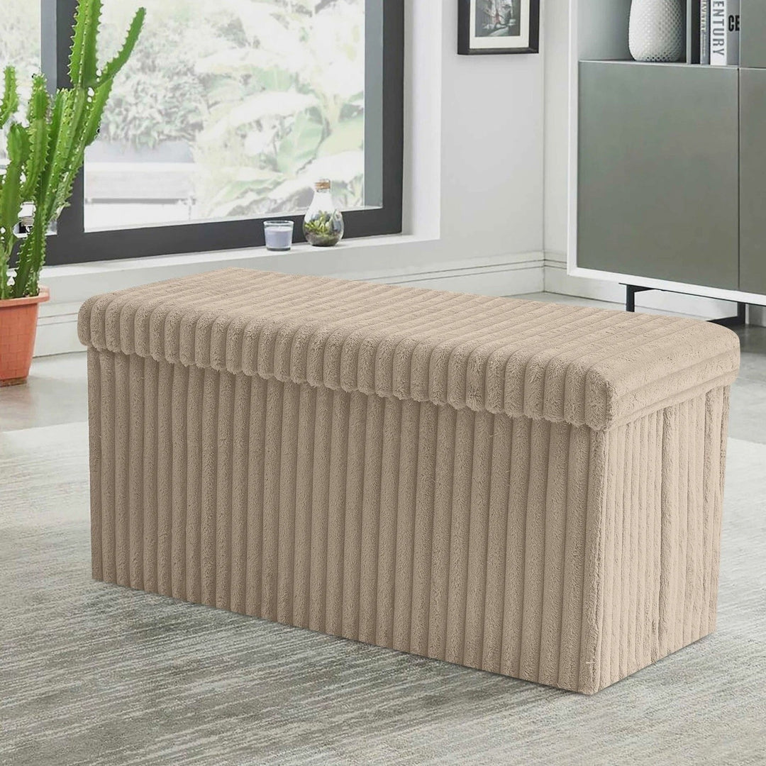 Foldable Storage Box Ottoman Cushioned Stool Pouffe Mink