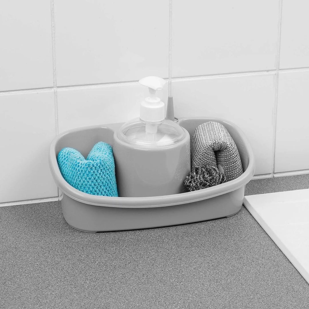 Beldray Liquid Soap Dispenser Grey Plastic Sink Tidy With Storage Caddy Sponge Holder