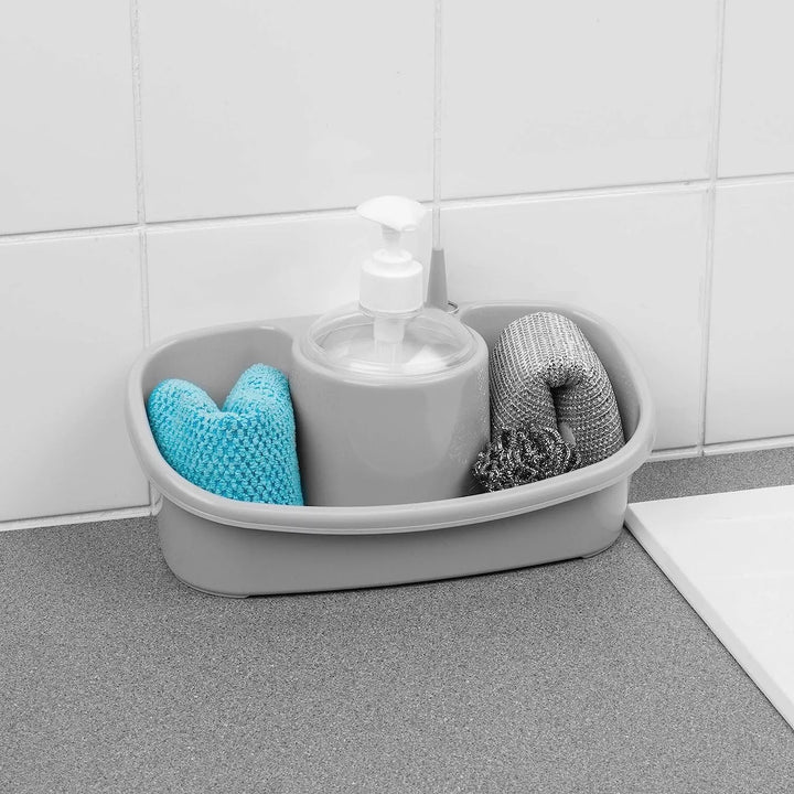 Beldray Liquid Soap Dispenser Grey Plastic Sink Tidy With Storage Caddy Sponge Holder