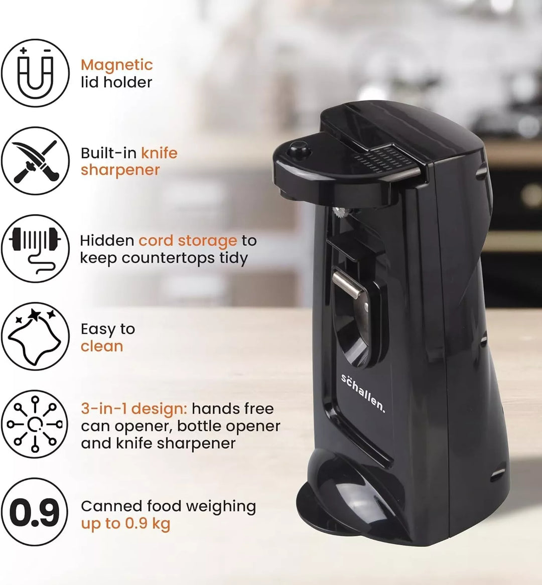 Tower 3-in-1 Electric Can Opener with Knife Sharpener & Bottle Opener, Black