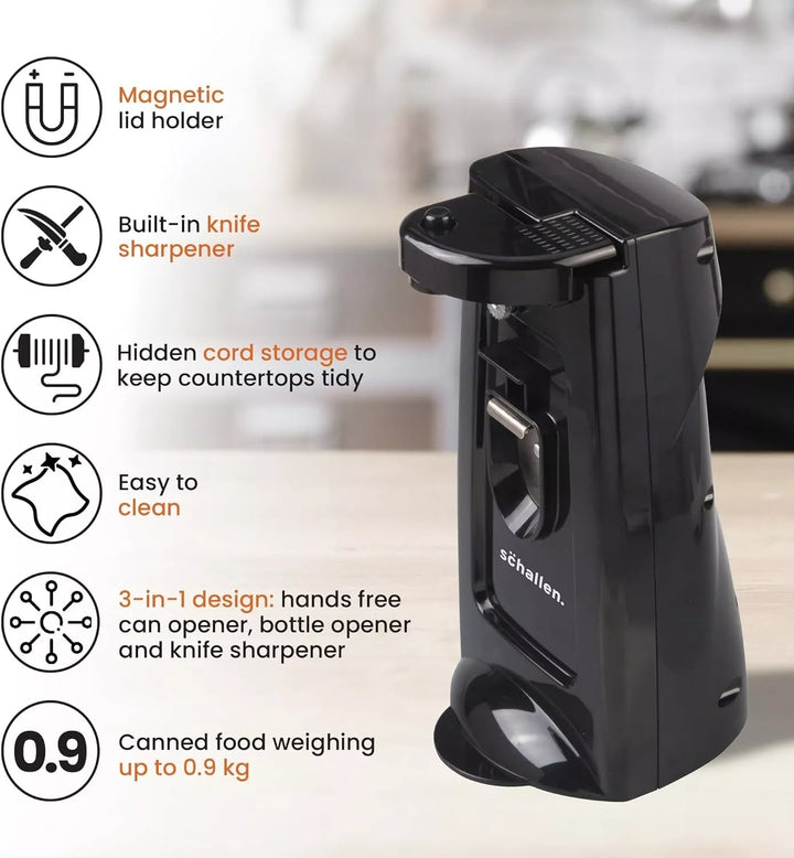 Tower 3-in-1 Electric Can Opener with Knife Sharpener & Bottle Opener, Black