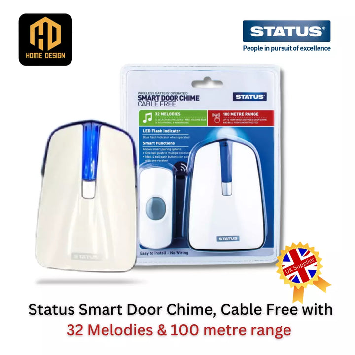 Status Door Chime with Strobe Cable Free for Hearing Impaired/Deaf