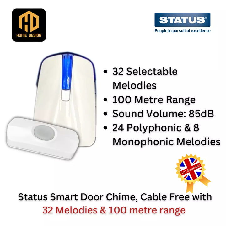 Status Door Chime with Strobe Cable Free for Hearing Impaired/Deaf