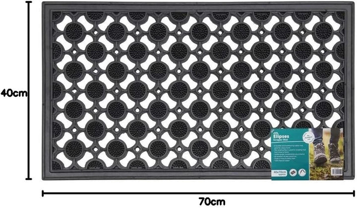JVL Elipses Rubber Scraper Door Mat Circle Design 40x70cm