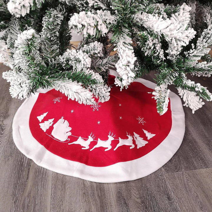 Premier Traditional Xmas Tree Skirt 90cm Red and White Santa with Sleigh Design