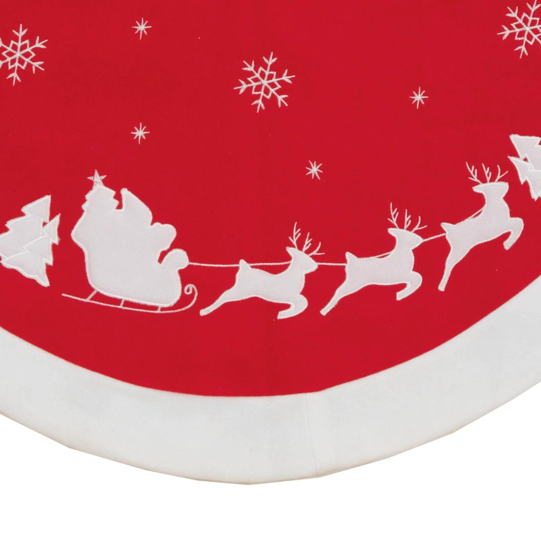 Premier Traditional Xmas Tree Skirt 90cm Red and White Santa with Sleigh Design