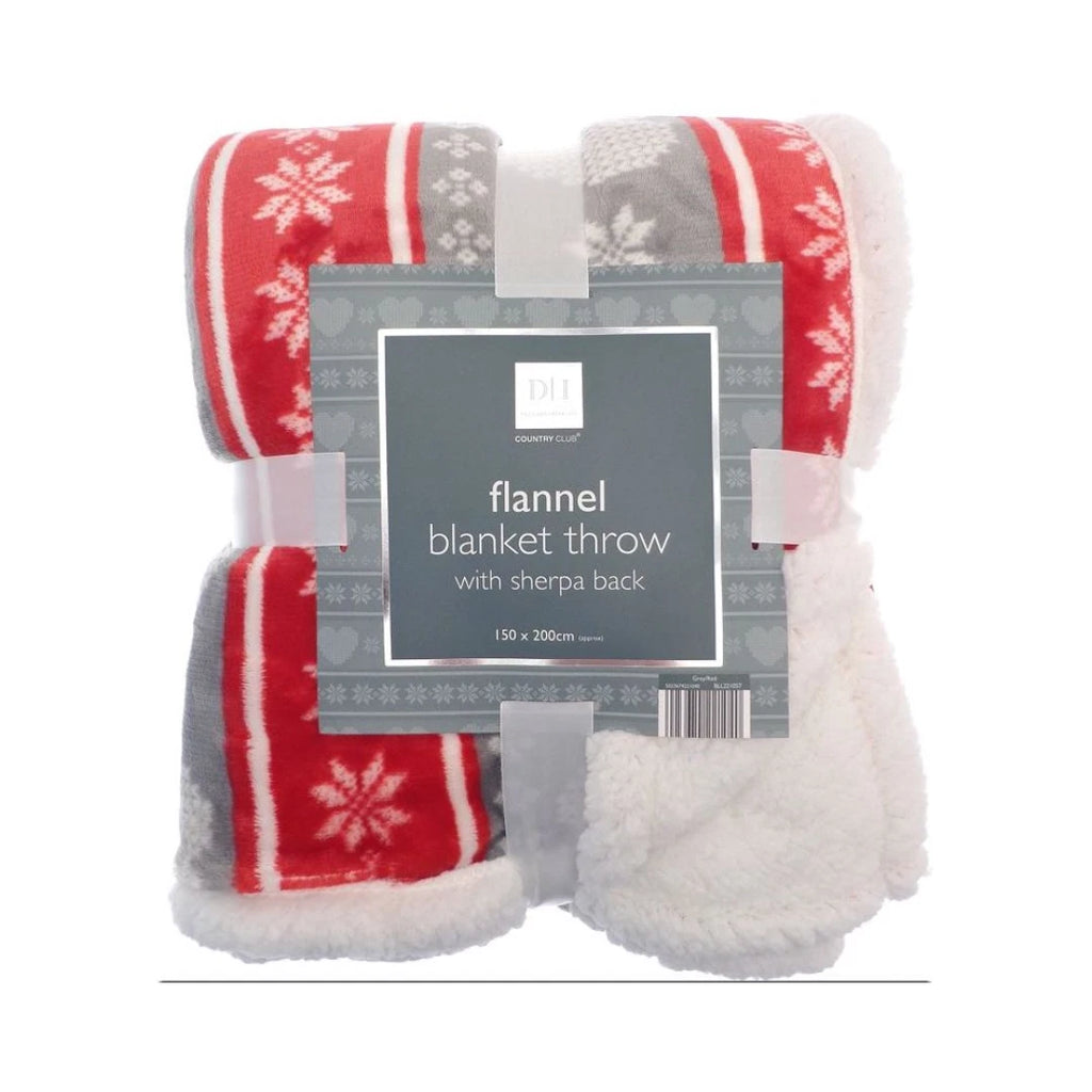 Nordic Design Flannel Blanket Throws 150x200cm - Grey/Red