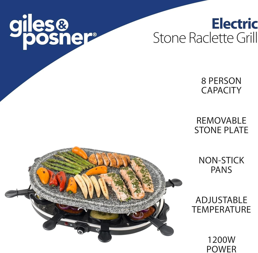 Giles & Posner Electric Stone Raclette Grill - Indoor Tabletop 8 Person