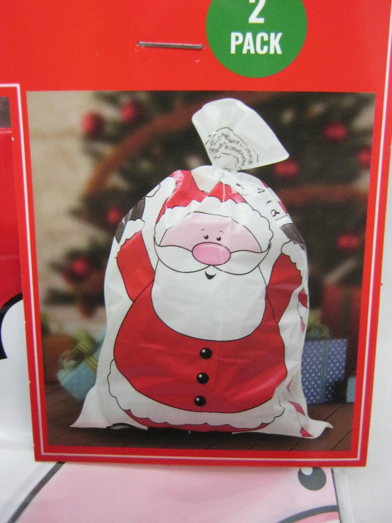 Giant Santa Sack Plastic with Drawstring 50x75cm Pack of 2