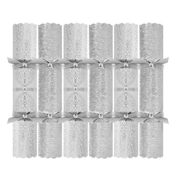 Harvey &amp; Mason Luxury Christmas 6 Pack Crackers Exquisite Silver 13.5in