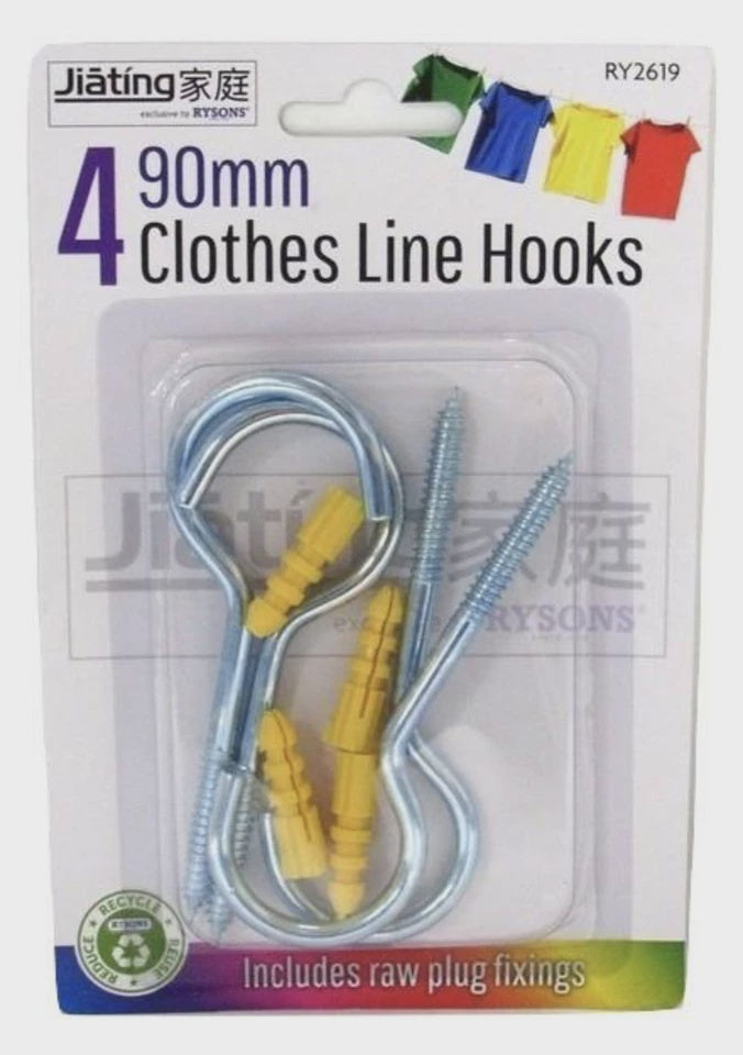 Heavy Duty Screw-In Washing Line Hooks 10cm - Pack of 8