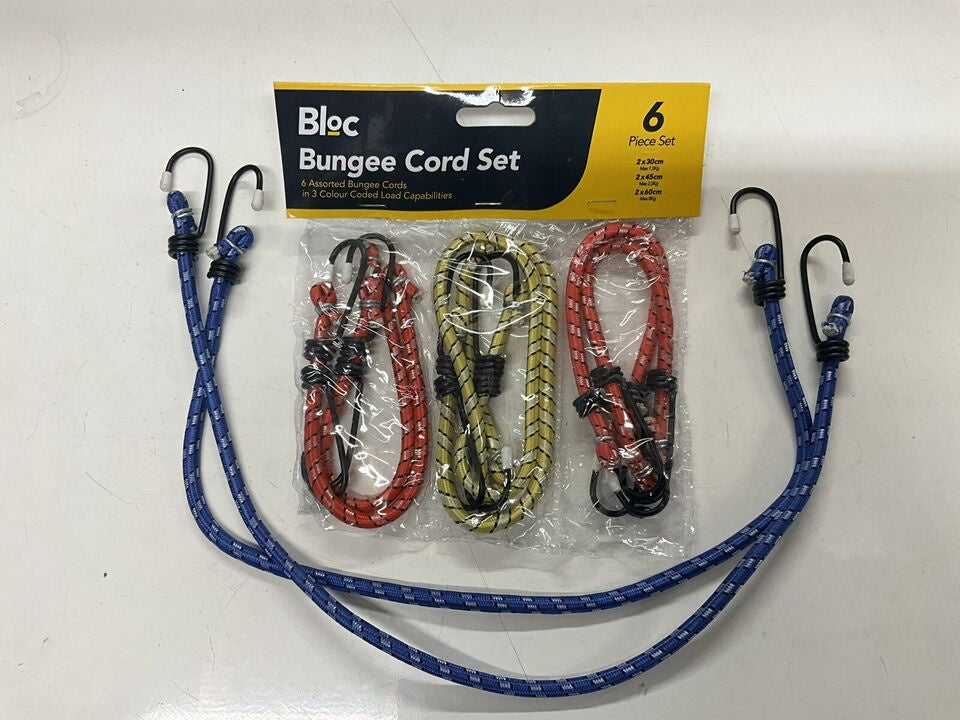 Bloc 6 Pcs Bungee Cord Set Elasticated Rope Stretch Assorted