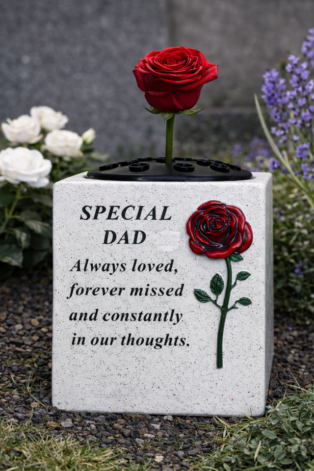 Memorial Grave Vase Red Rose Flower Holder DAD