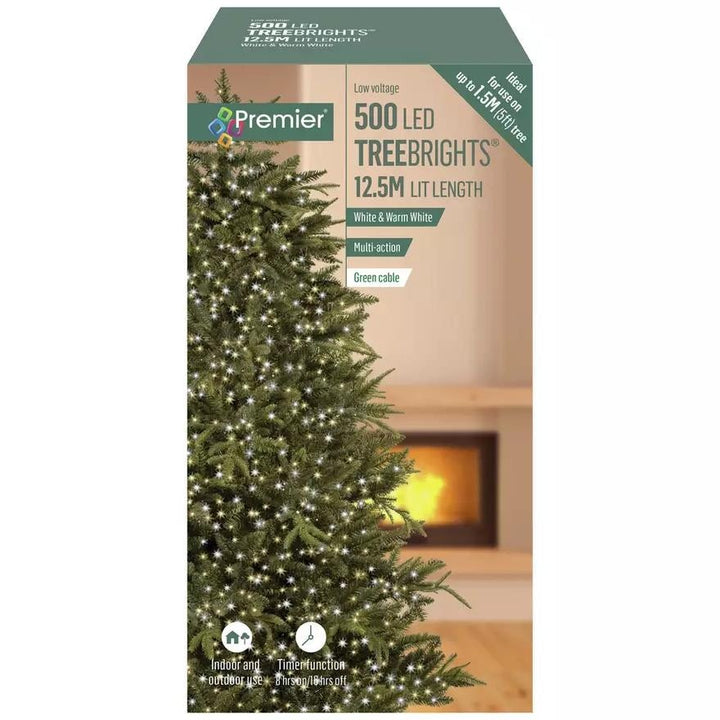 Premier Multi-Action Treebright LED Lights with Timer 500s White/ Warm White