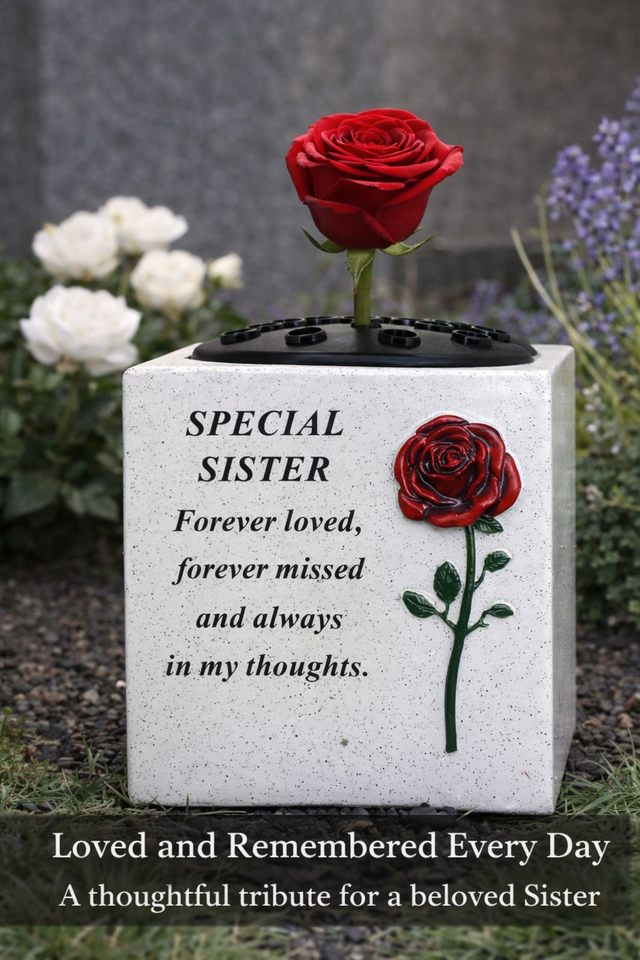 Memorial Grave Vase  Red Rose Flower Holder SISTER