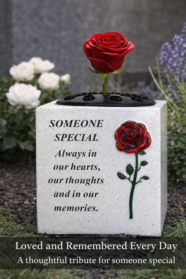 Memorial Grave Vase Red Rose Flower Holder SOMEONE SPECIAL
