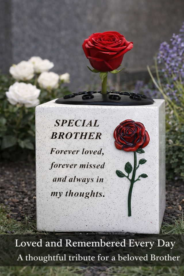 Memorial Grave Vase  Red Rose Flower Holder BROTHER