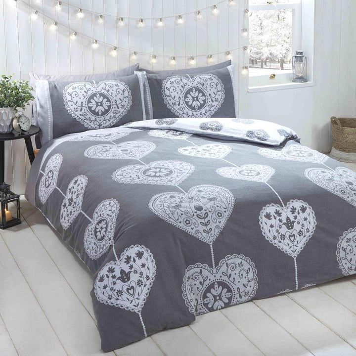 Scandi Heart Brushed Cotton Duvet Cover Set