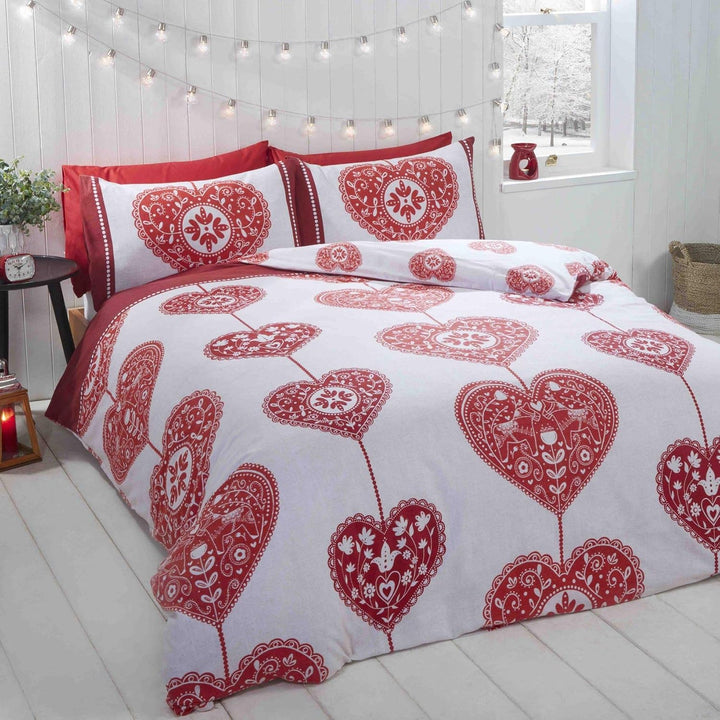 Scandi Heart Brushed Cotton Duvet Cover Set