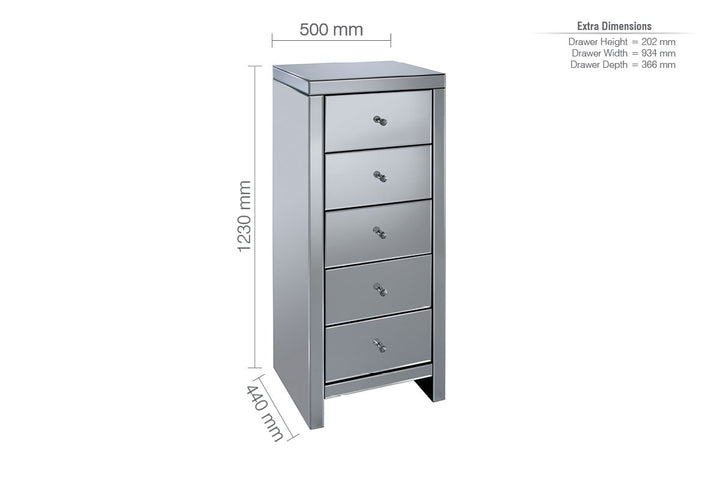 Birlea Seville 5 Drawer Narrow Chest (DHD)