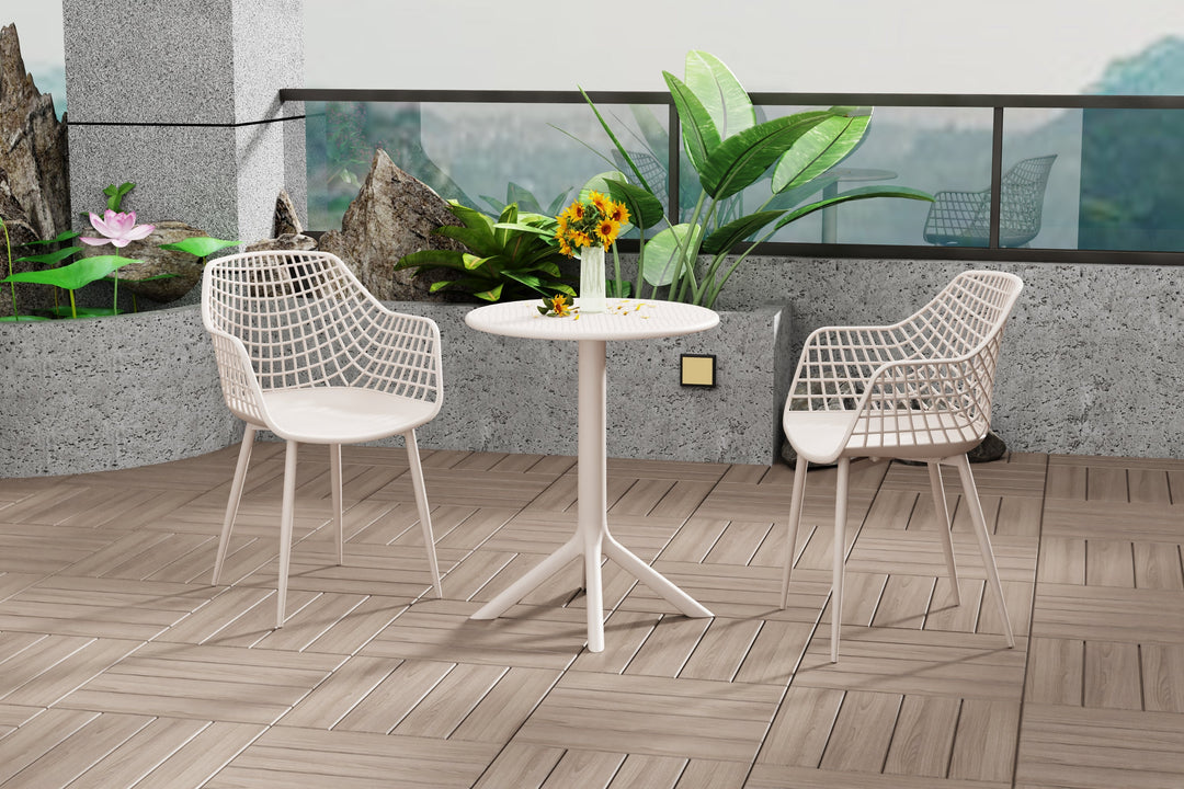 Rimini 3 Piece Lattice Bistro Table & 2 Armchair Set, Outdoor Grade, Calico Calico  (Self Assembly) (DHD)